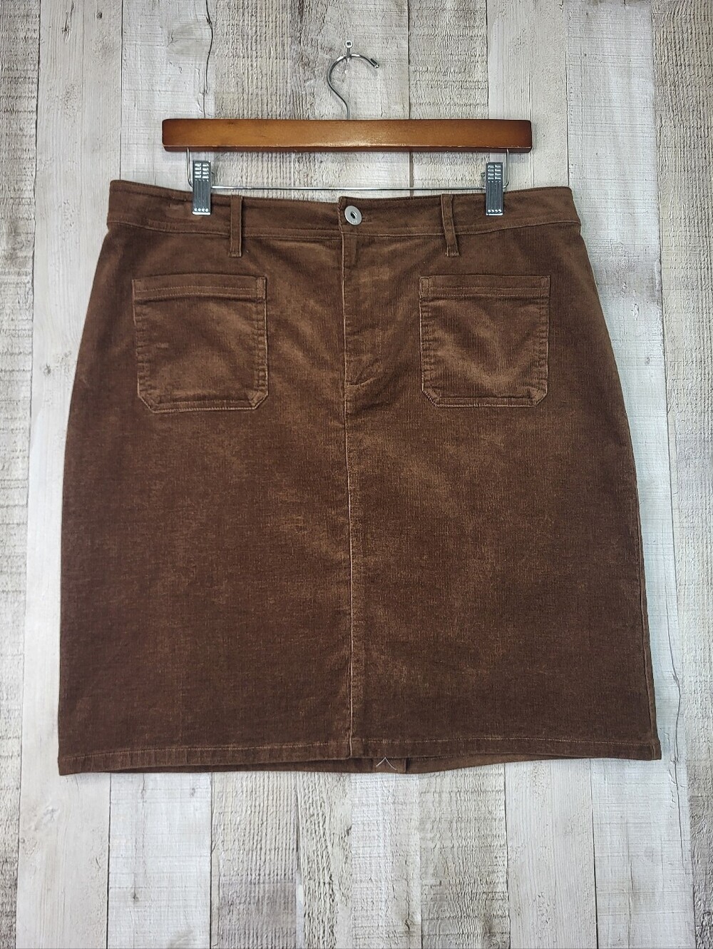 J.Jill Brown Corduroy Cotton Mini Skirt. Size 12. Front Pockets
